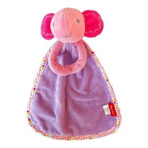 Fisher Price Elephant Security Blanket Rattle Loop Baby Lovey Plush Pink Purple